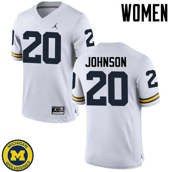 Women Michigan Wolverines #20 Drake Johnson White Alumni Jersey